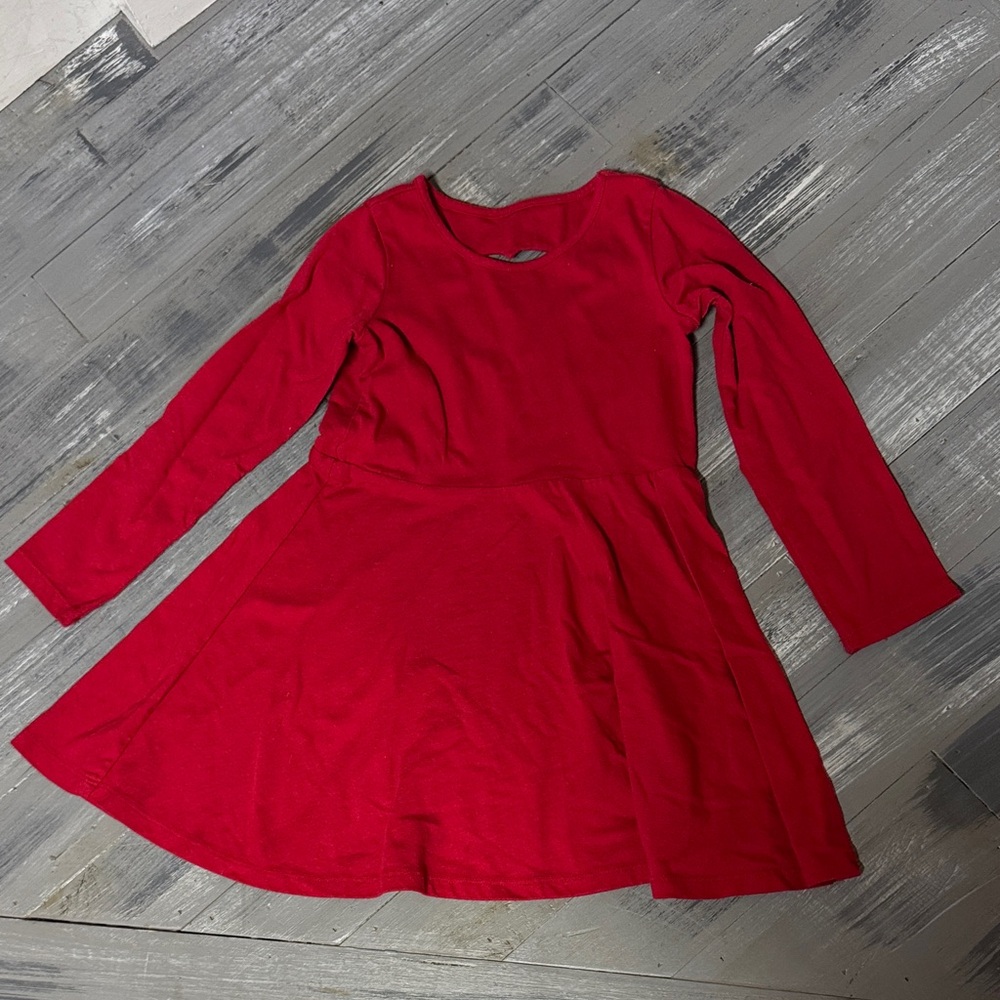 Red Long Sleeve Kids Dress with Heart cut out on back